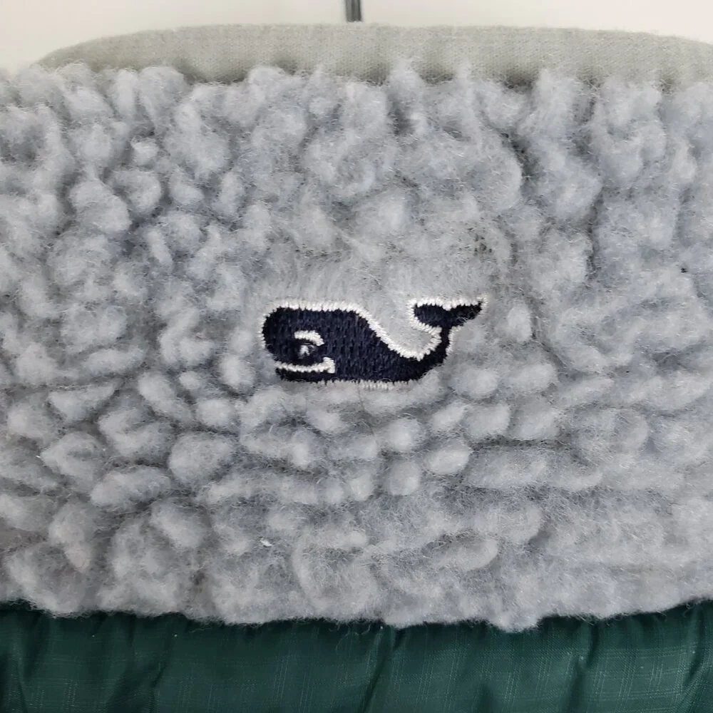 Vineyard Vines Sherpa Vest Full Zip Green Gray Deep Pile Fleece Mens Small